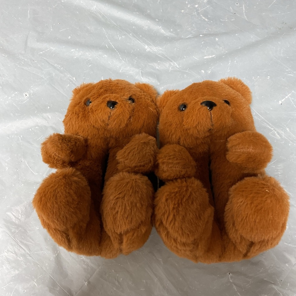 Plush Brown Teddy Bear Slippers - Cozy Fuzzy Pair